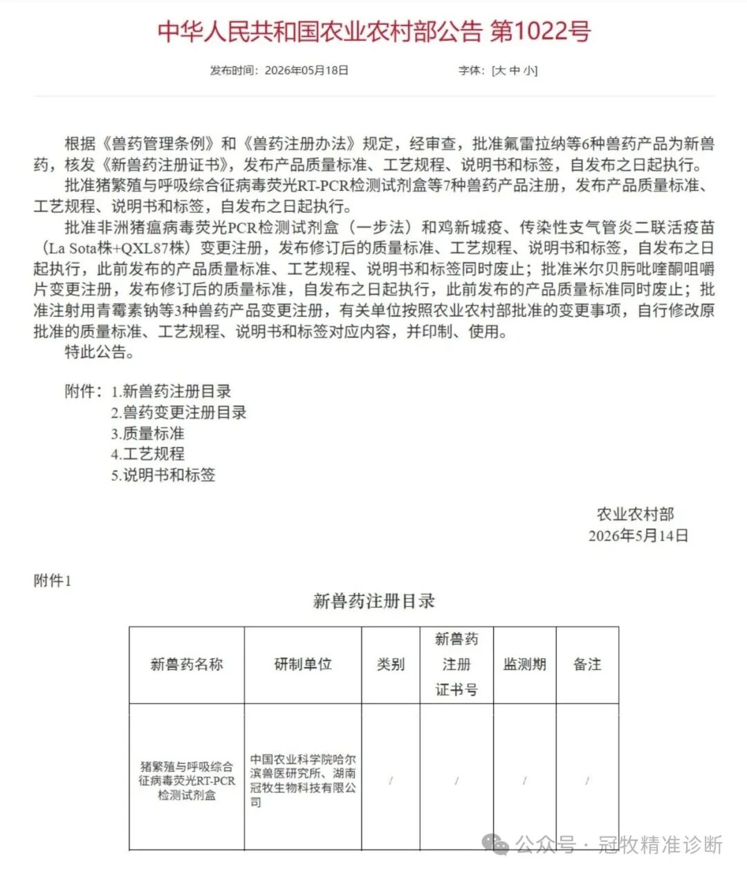 科研賦能 精準(zhǔn)防控 | 冠牧精準(zhǔn)診斷豬藍(lán)耳病毒核酸檢測(cè)試劑盒獲農(nóng)業(yè)農(nóng)村部獸藥產(chǎn)品注冊(cè)批準(zhǔn)